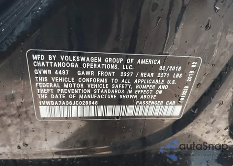 2018 Volkswagen Passat Se z USA, uszkodzony, nr VIN 1VWBA7A36JC028048